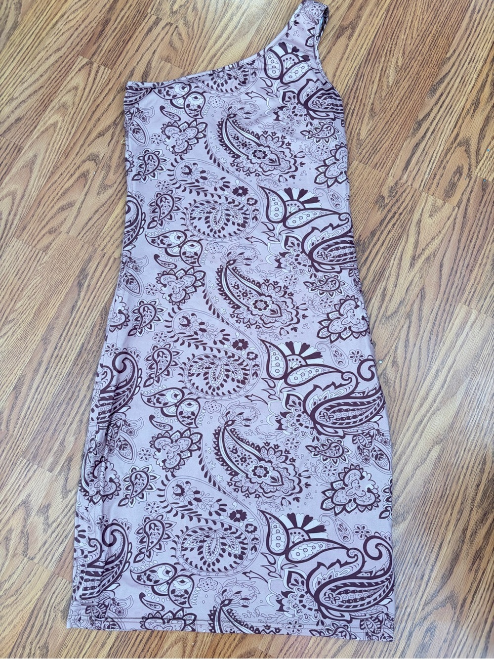 SHEIN Brown Paisley One-Shoulder Bodycon Midi Dress - Picture 3 of 8